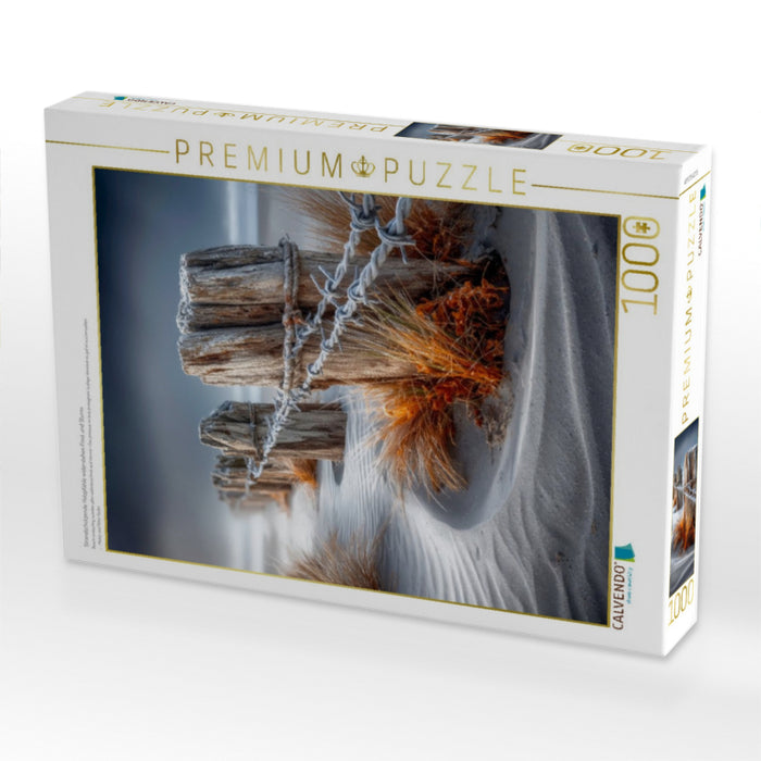 Strandschützende Holzpfähle widerstehen Frost und Sturm - CALVENDO Foto-Puzzle'