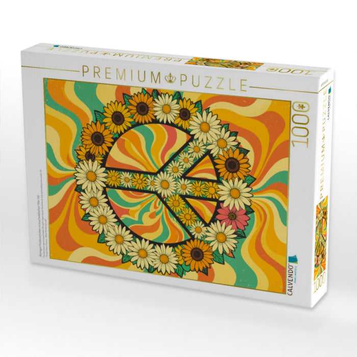 Blumiges Friedenszeichen im psychedelischen 70er-Stil - CALVENDO Foto-Puzzle'
