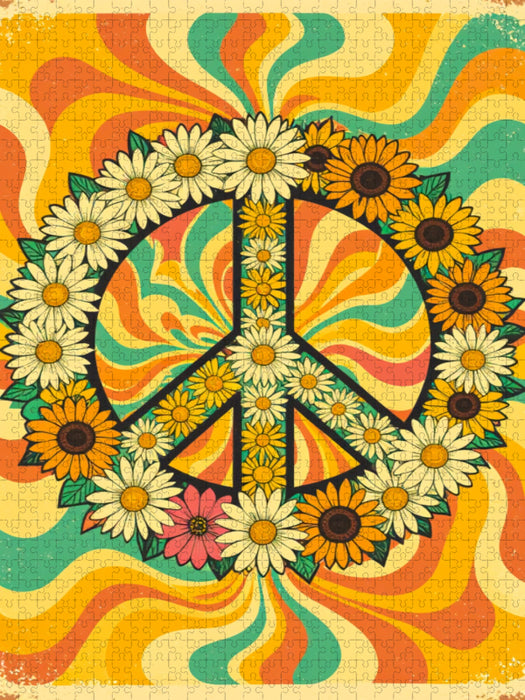 Blumiges Friedenszeichen im psychedelischen 70er-Stil - CALVENDO Foto-Puzzle'