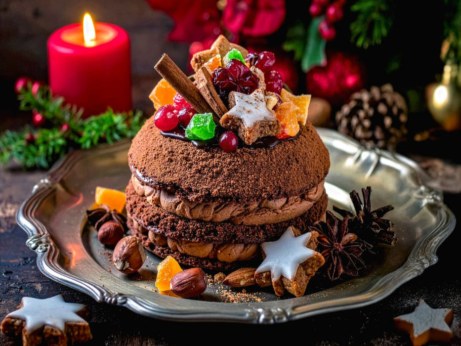Schokoladen Dacquoise Torte mit Weihnachtsdekoration - CALVENDO Foto-Puzzle'