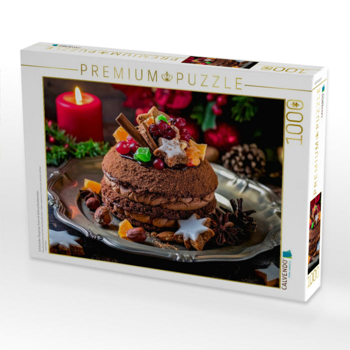 Schokoladen Dacquoise Torte mit Weihnachtsdekoration - CALVENDO Foto-Puzzle'