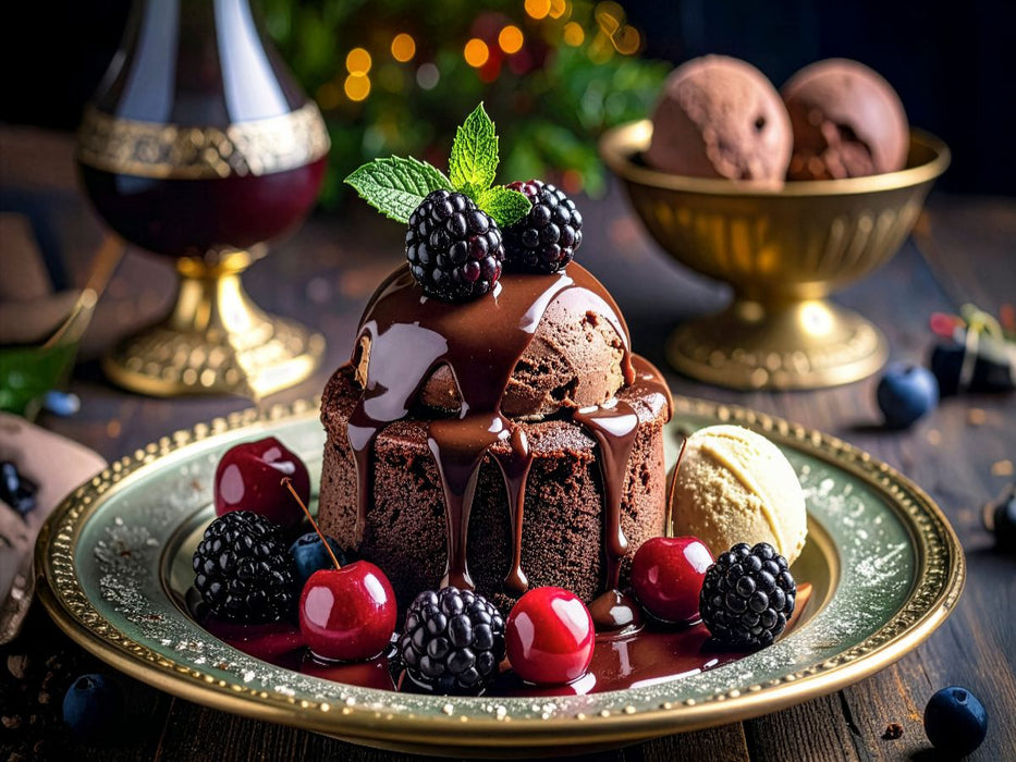 Schokoladen Souffle mit flüssiger Schokolade und Früchten - CALVENDO Foto-Puzzle'