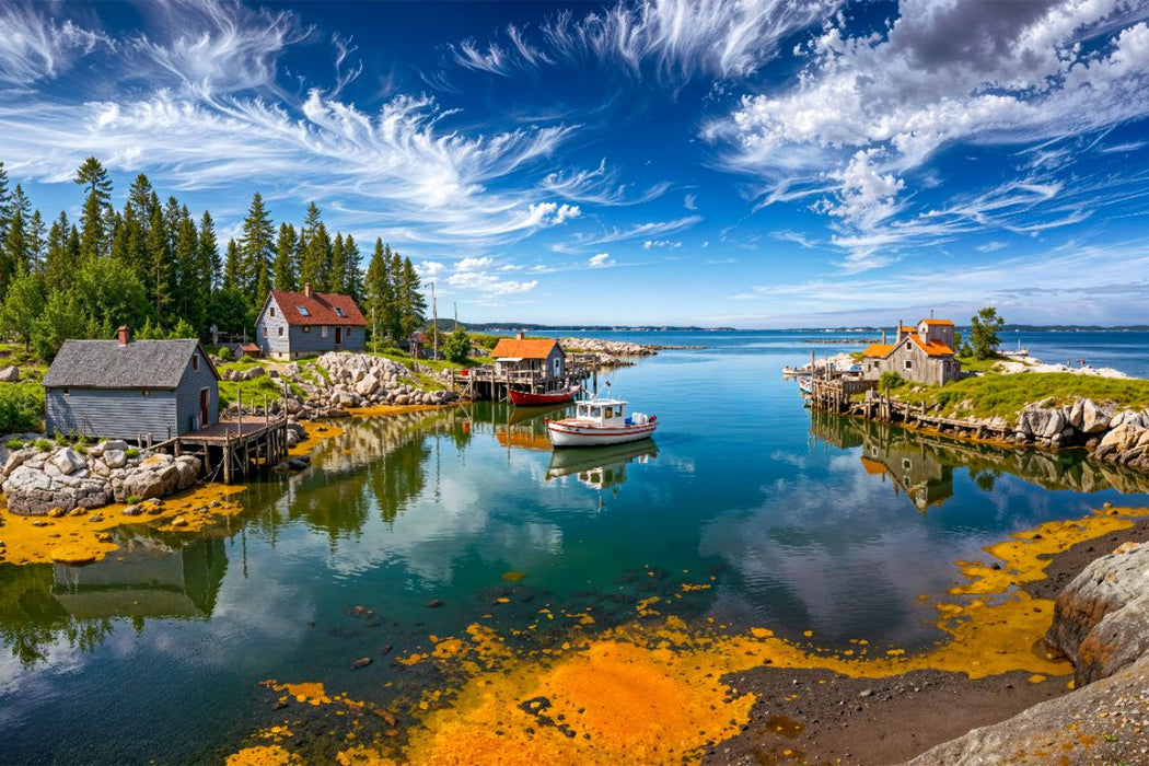 Premium Textil-Leinwand Fischerdorf auf Nova Scotia