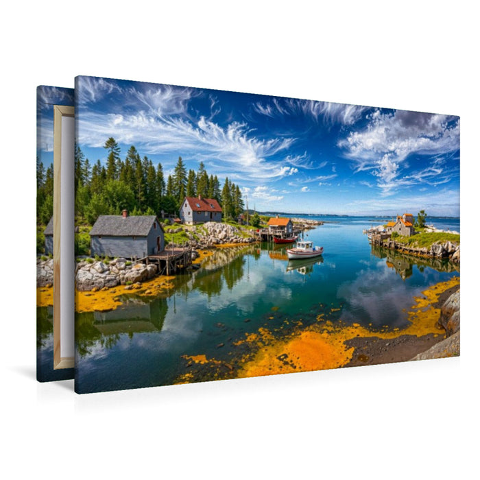 Premium Textil-Leinwand Fischerdorf auf Nova Scotia