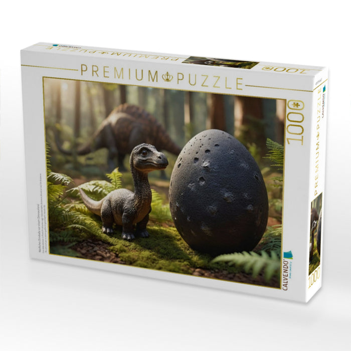 Niedliches Dinobaby vor einem Dinosaurierei - CALVENDO Foto-Puzzle'