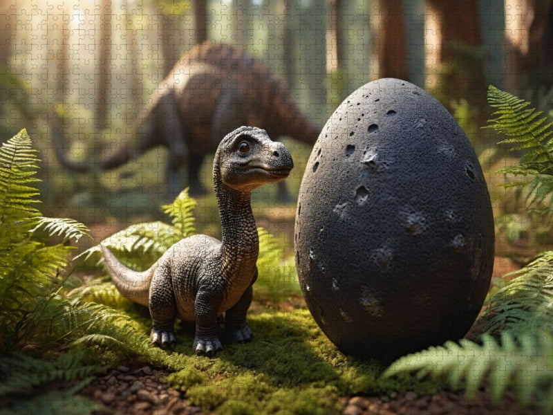 Niedliches Dinobaby vor einem Dinosaurierei - CALVENDO Foto-Puzzle'