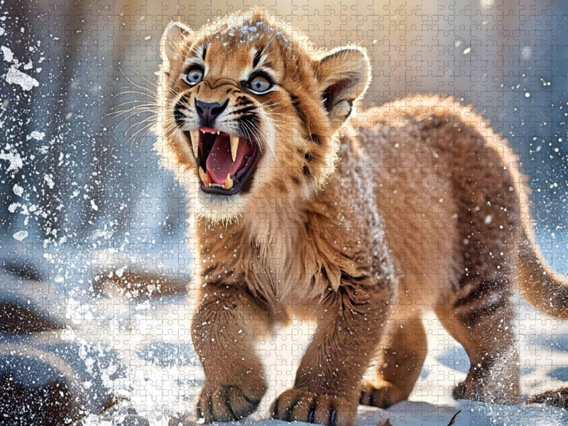 Kleiner Säbelzahntiger im Schnee der Eiszeit - CALVENDO Foto-Puzzle'