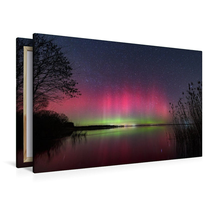 Premium Textil-Leinwand Polarlichter über der Müritz