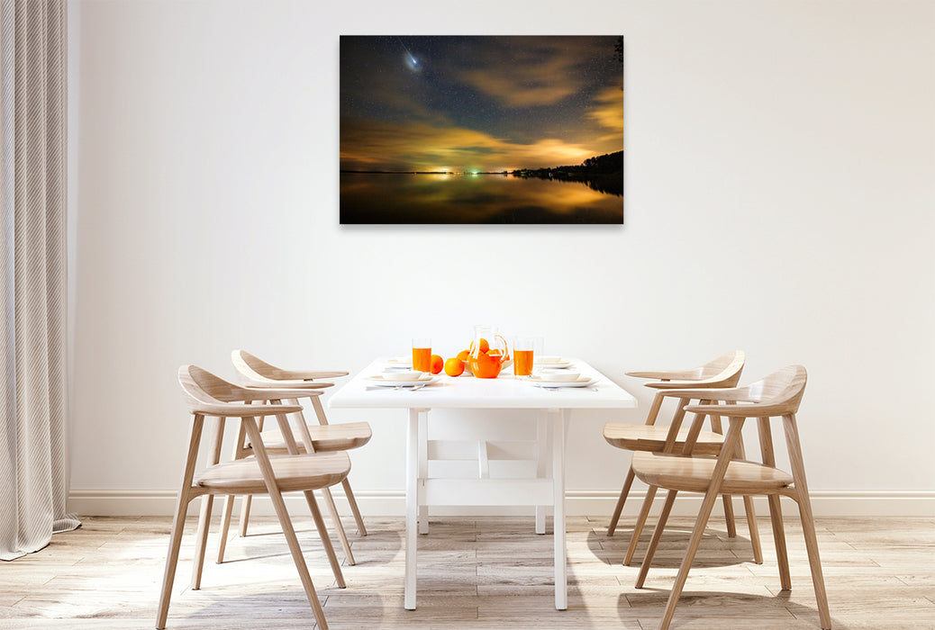 Premium Textil-Leinwand Sternschnuppe über dem Fleesensee