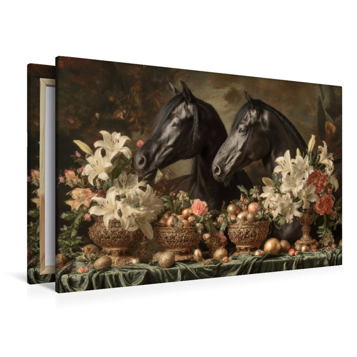 Premium Textil-Leinwand Licht fällt sanft auf neues Leben – Hoffnung steht auf vier Hufen