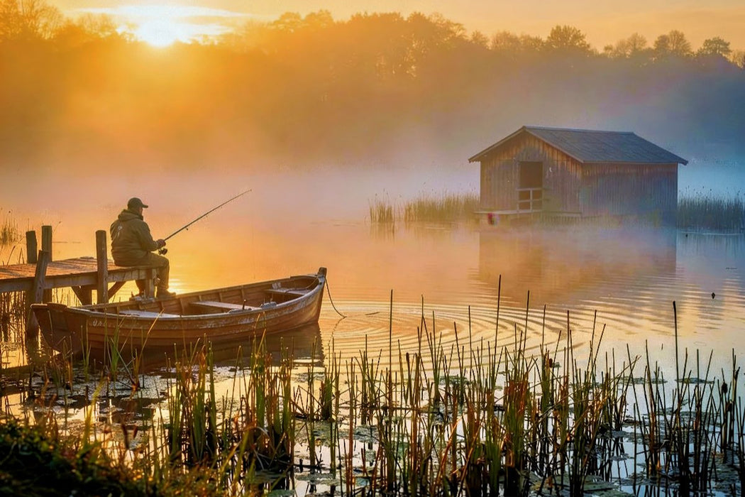 Premium Textil-Leinwand Wo Wasser träumt und die Seele anlegt.