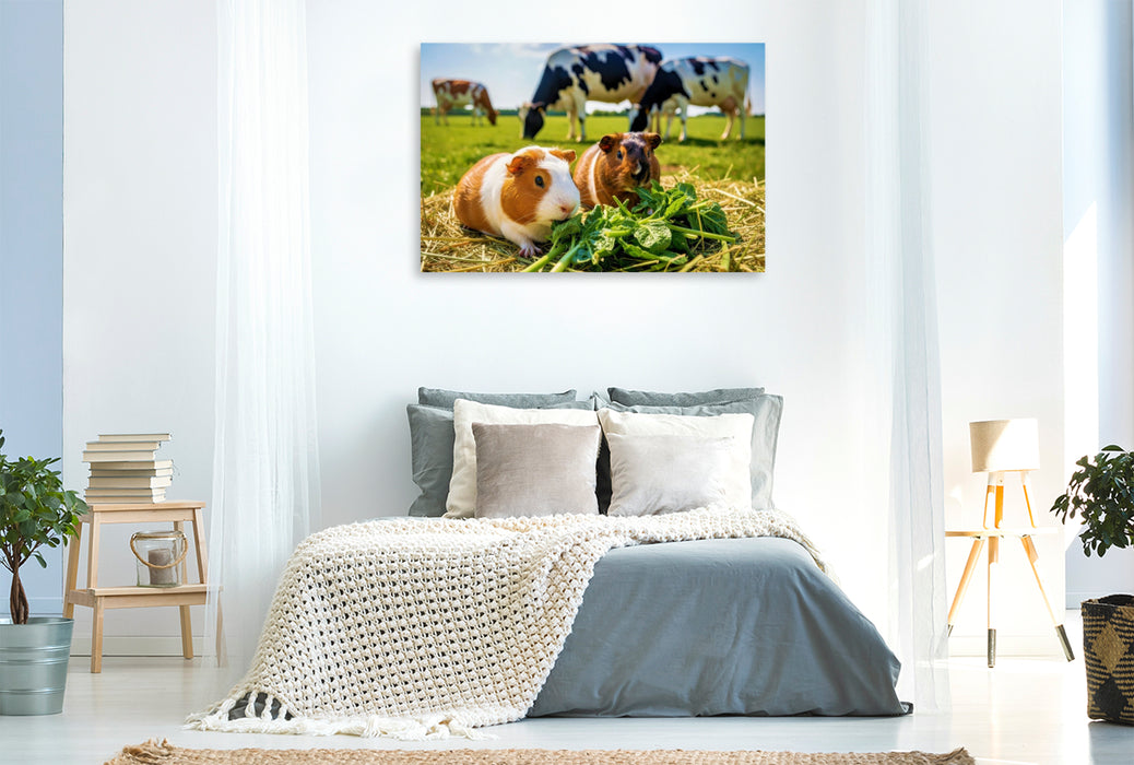 Premium Textil-Leinwand Fressen mit den Kühen.