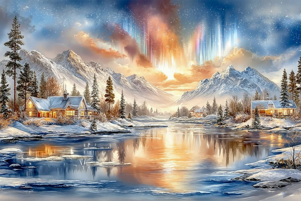 Premium Textil-Leinwand Polarlichter über der kanadischen Wildnis