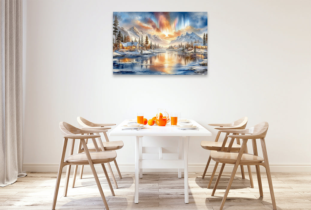 Premium Textil-Leinwand Polarlichter über der kanadischen Wildnis