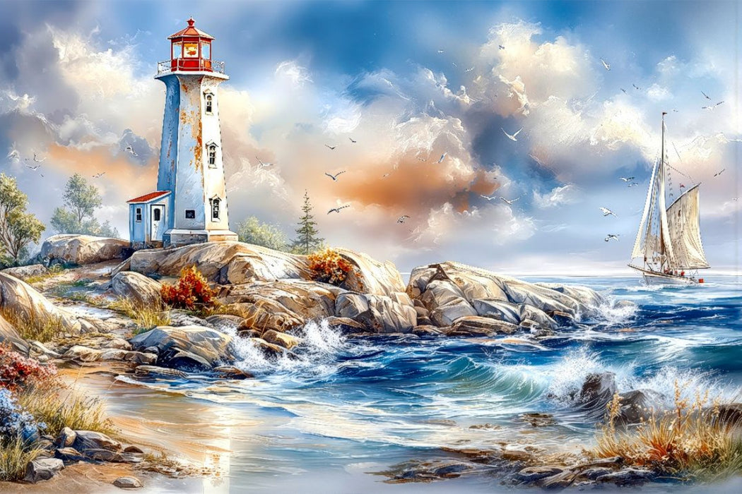 Premium Textil-Leinwand Peggy's Cove mit Peggy´s Point - an der Ostküste in Nova Scotia