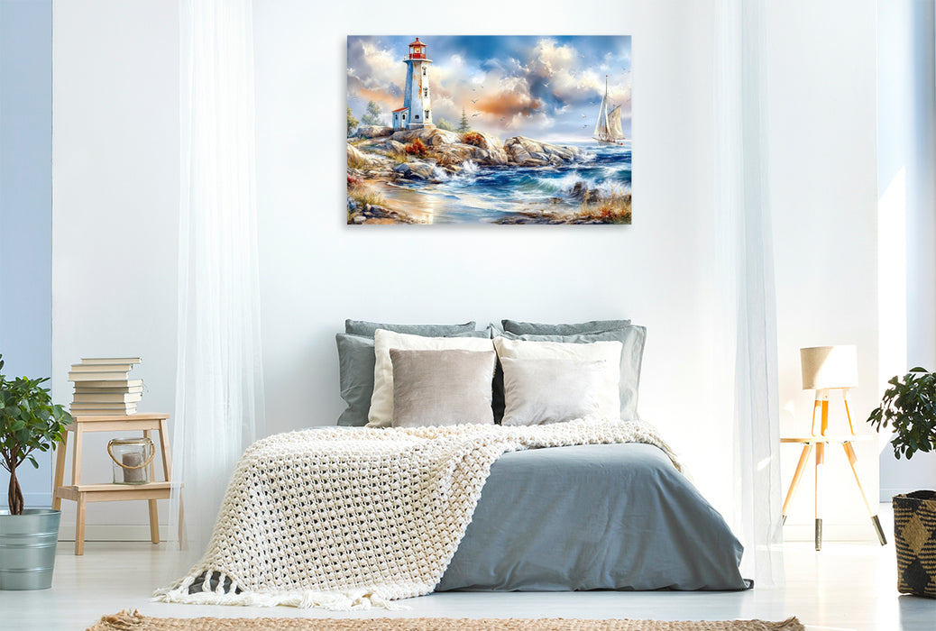 Premium Textil-Leinwand Peggy's Cove mit Peggy´s Point - an der Ostküste in Nova Scotia