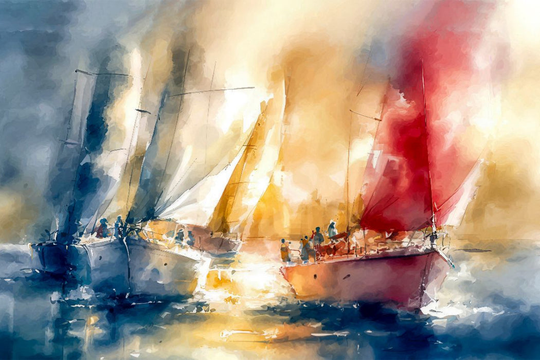 Premium Textil-Leinwand Dynamik in Blau, Gelb und Rot