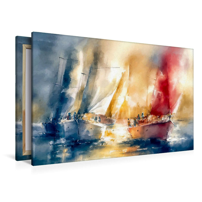 Premium Textil-Leinwand Dynamik in Blau, Gelb und Rot