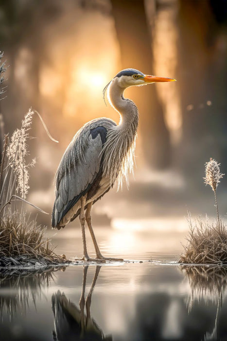 Premium Textil-Leinwand Graureiher