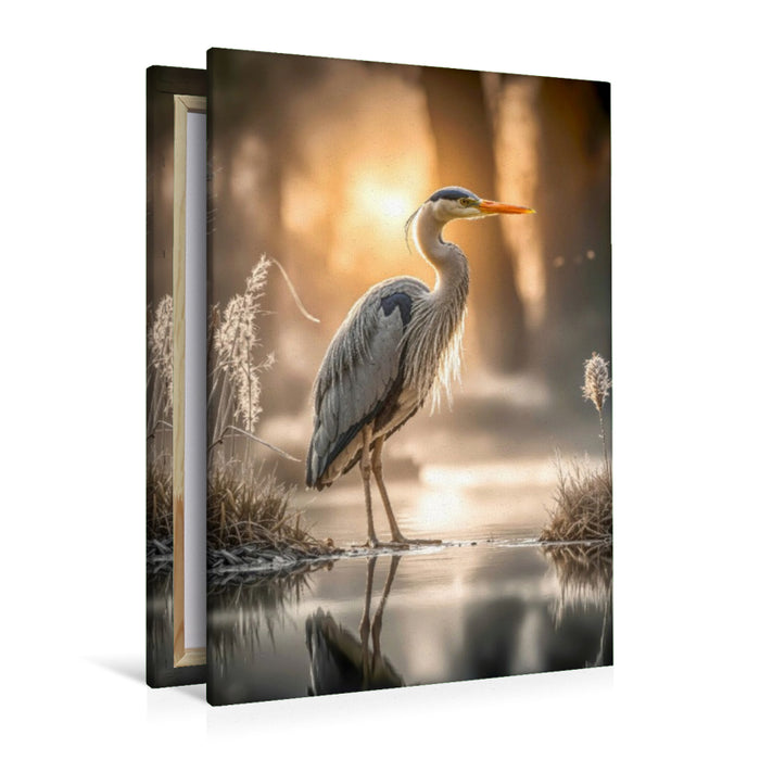 Premium Textil-Leinwand Graureiher