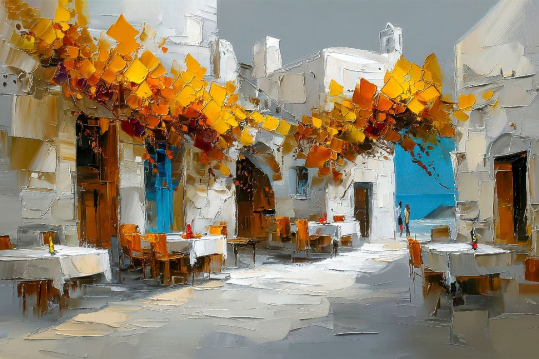 Premium Textil-Leinwand Santorini - Tavernenhof