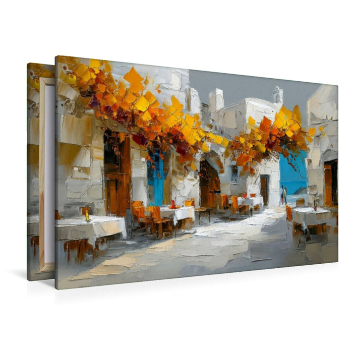 Premium Textil-Leinwand Santorini - Tavernenhof