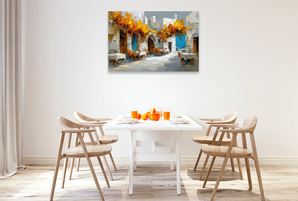 Premium Textil-Leinwand Santorini - Tavernenhof