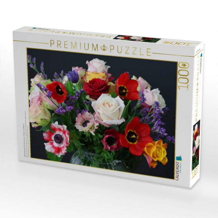 Blumenstrauß mit Anemonen, Tulpen und Rosen - CALVENDO Foto-Puzzle'