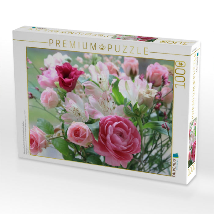 Blumenstrauß mit Rosen, Ranunkel und Inkalilien - CALVENDO Foto-Puzzle'