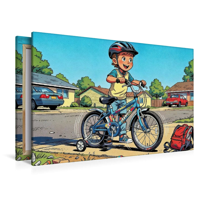 Premium Textil-Leinwand Ein Motiv aus dem Kalender Mein erstes Fahrrad Comic