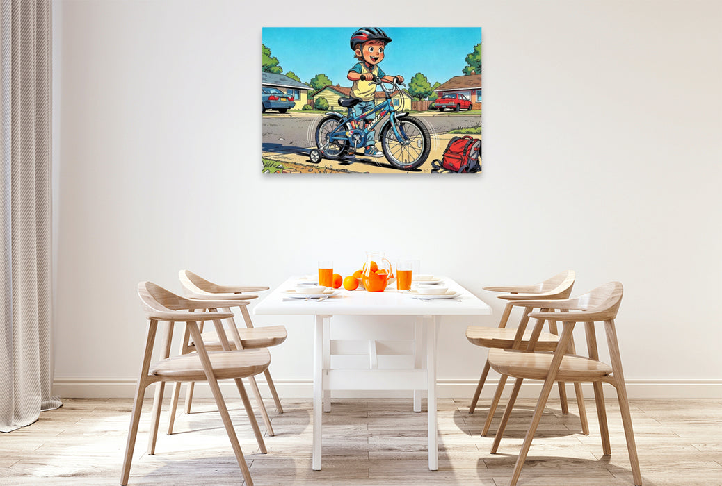 Premium Textil-Leinwand Ein Motiv aus dem Kalender Mein erstes Fahrrad Comic