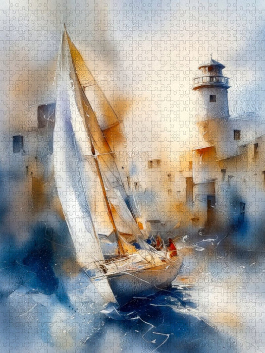 In der Nacht zeigt der Leuchtturm den Weg - CALVENDO Foto-Puzzle'