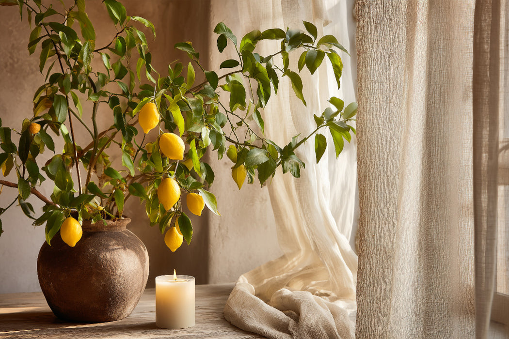 Premium Textil-Leinwand Kerzenschein trifft Zitronenduft