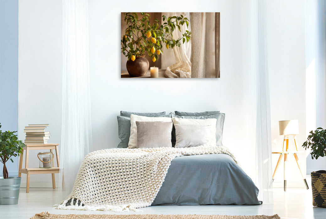 Premium Textil-Leinwand Kerzenschein trifft Zitronenduft