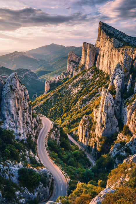 Premium Textil-Leinwand Ein Weg führt durch Zeit und Weite