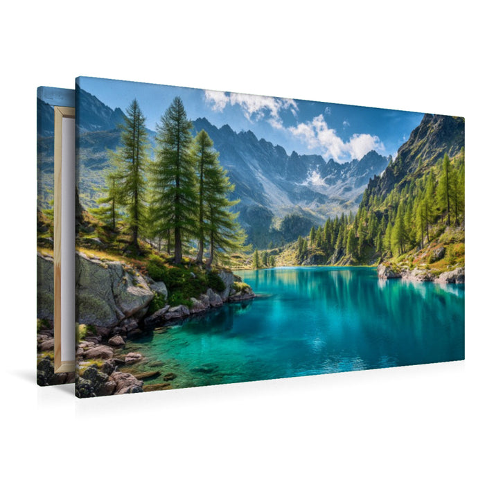 Premium Textil-Leinwand Zwischen türkisblauem Wasser und grüne Wälder erwacht die Seele der Alpen neu
