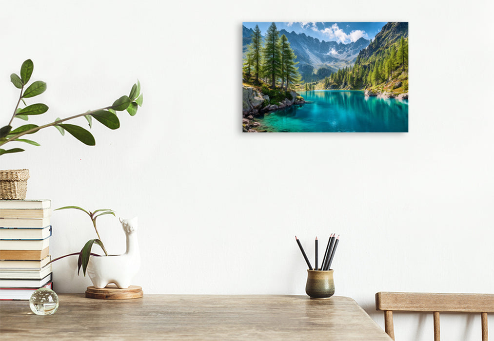 Premium Textil-Leinwand Zwischen türkisblauem Wasser und grüne Wälder erwacht die Seele der Alpen neu