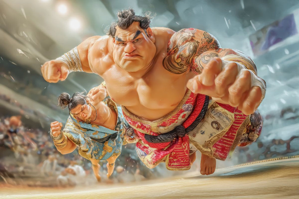 Premium Textil-Leinwand Sumoringer Karikaturen