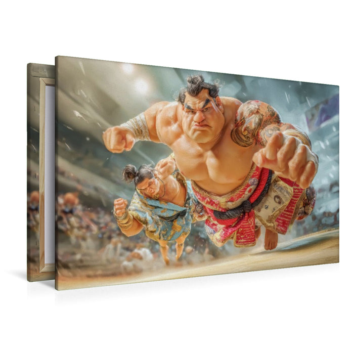 Premium Textil-Leinwand Sumoringer Karikaturen