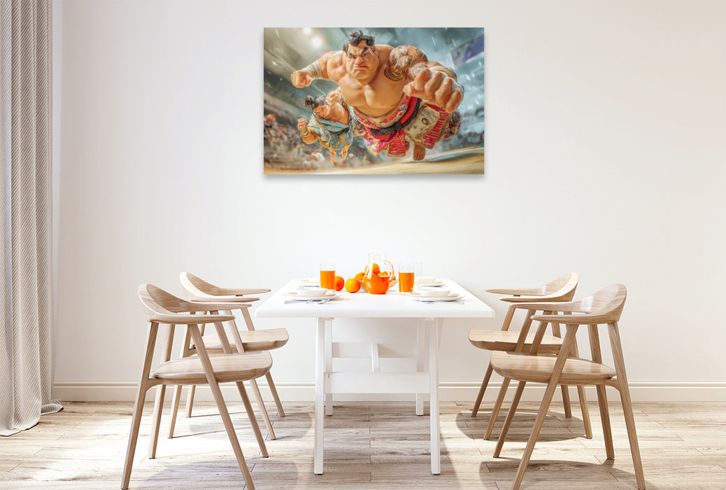 Premium Textil-Leinwand Sumoringer Karikaturen