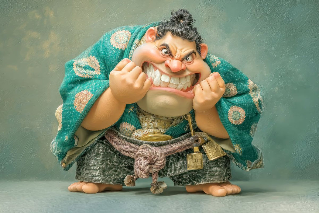 Premium Textil-Leinwand Sumoringer Karikaturen