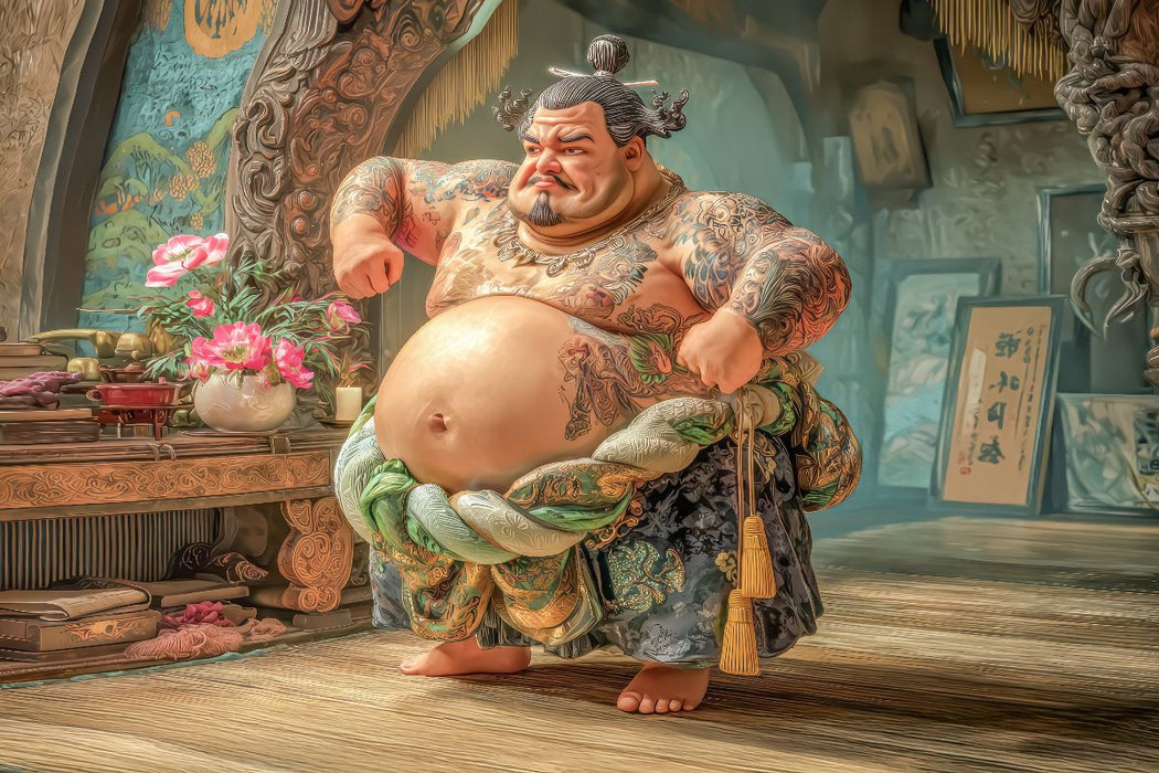 Premium Textil-Leinwand Sumoringer Karikaturen