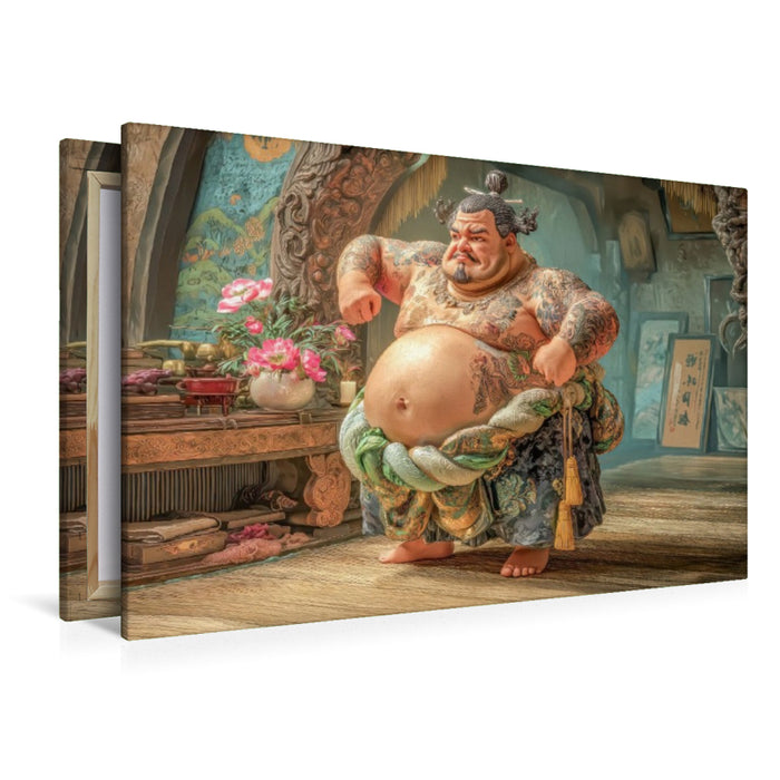 Premium Textil-Leinwand Sumoringer Karikaturen