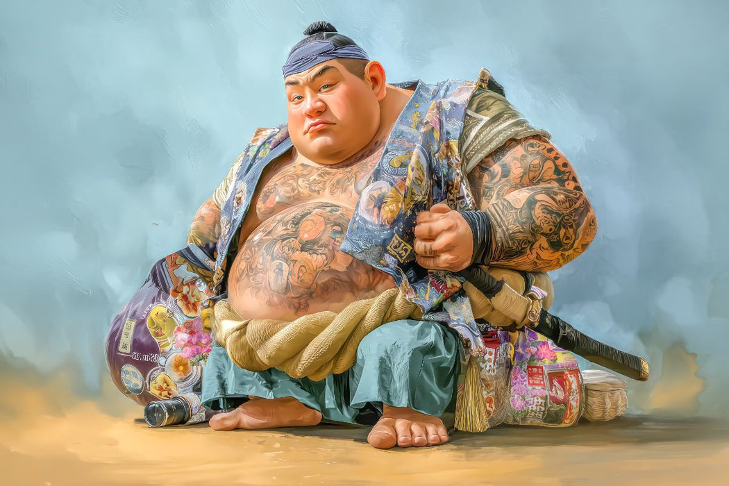 Premium Textil-Leinwand Sumoringer Karikaturen