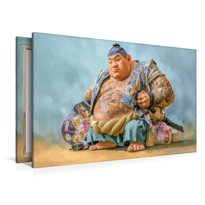 Premium Textil-Leinwand Sumoringer Karikaturen