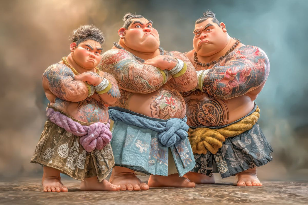 Premium Textil-Leinwand Sumoringer Karikaturen