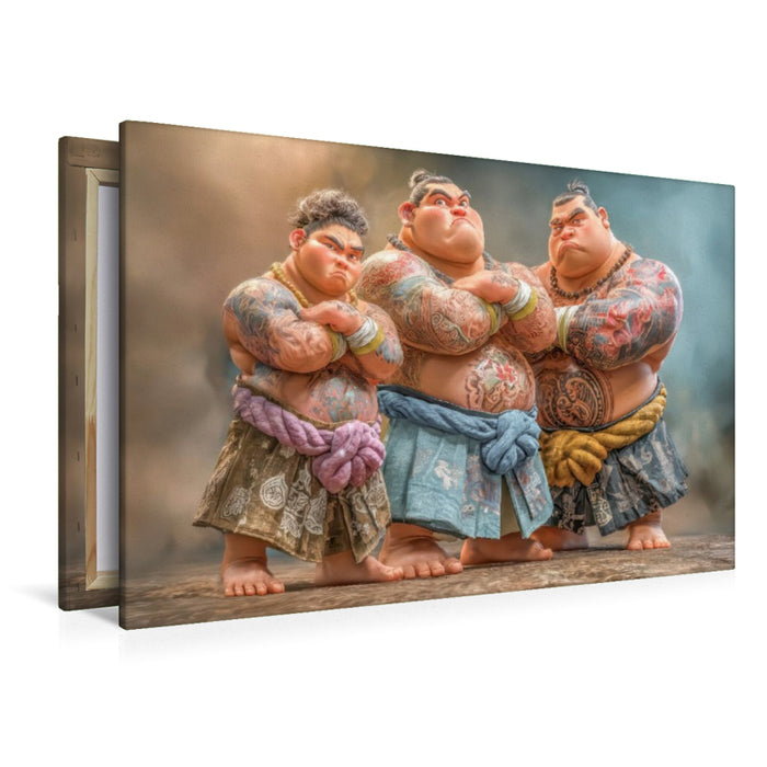 Premium Textil-Leinwand Sumoringer Karikaturen