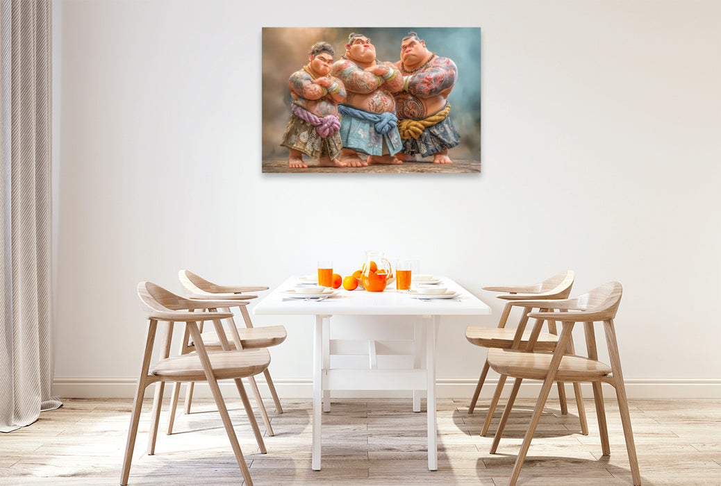 Premium Textil-Leinwand Sumoringer Karikaturen