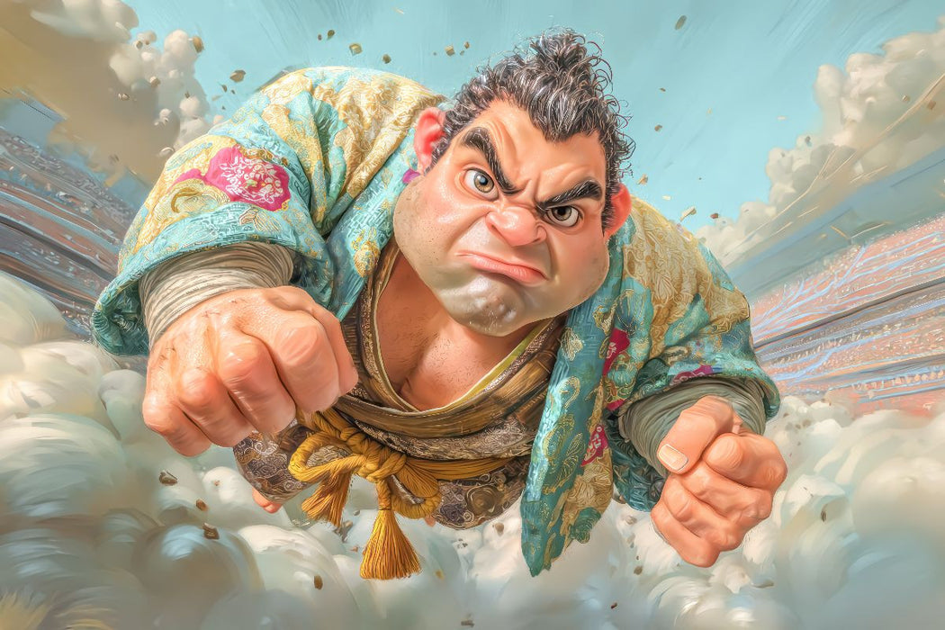 Premium Textil-Leinwand Sumoringer Karikaturen