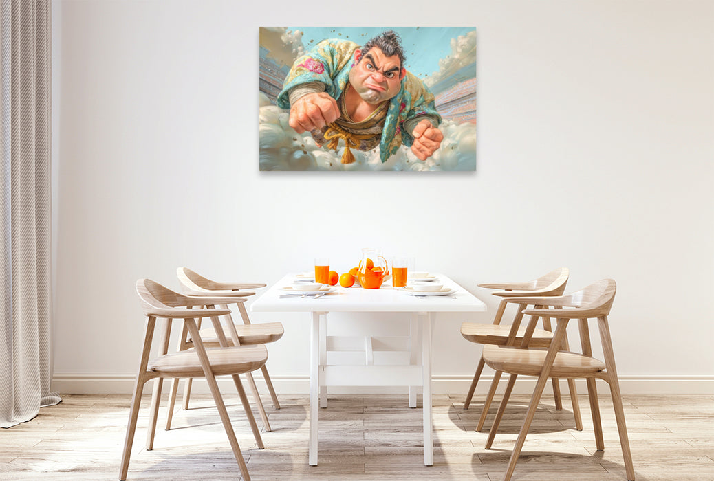 Premium Textil-Leinwand Sumoringer Karikaturen